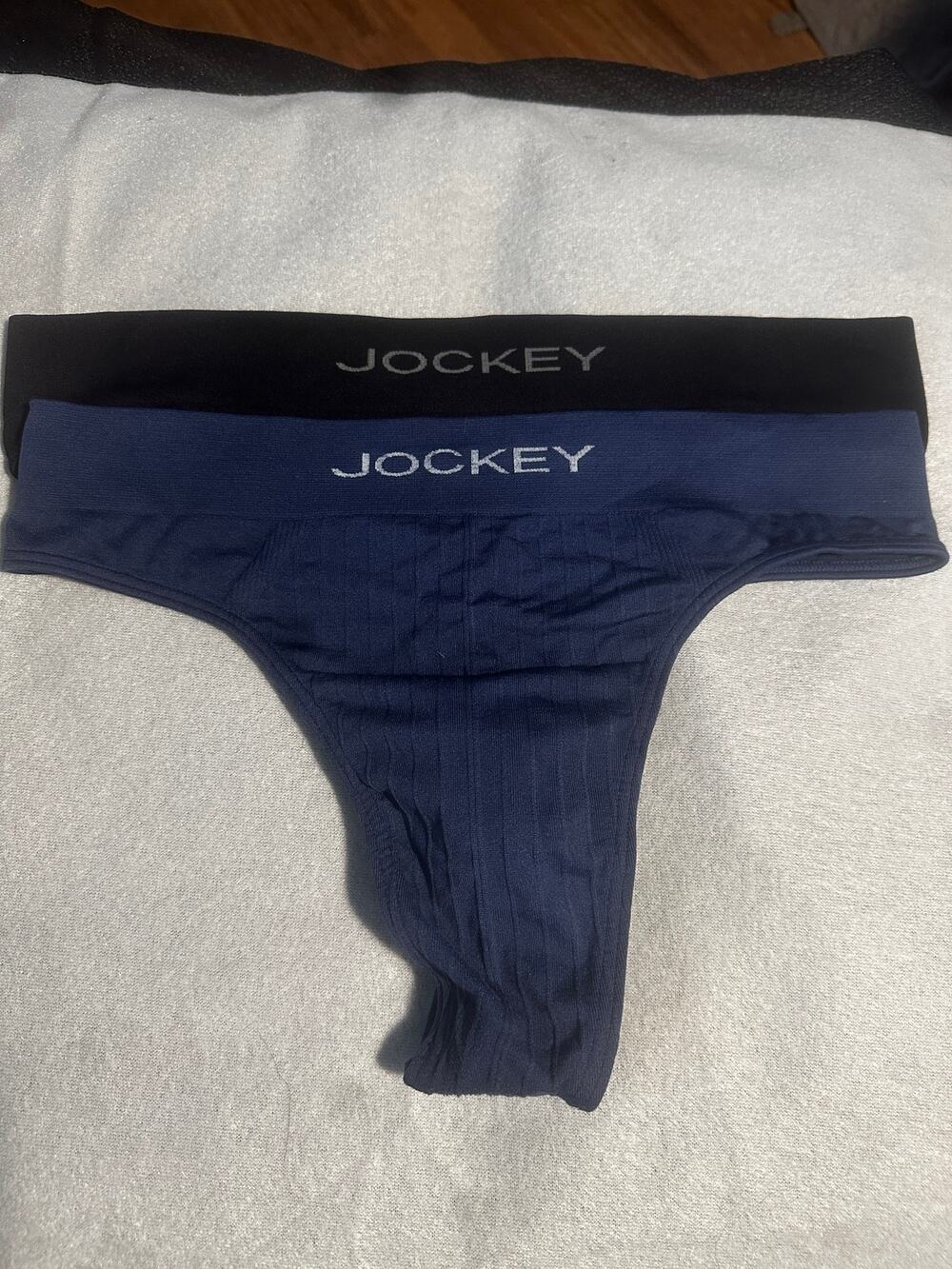 (2) Jockey mens Black Navy T-back thong underwear pouch